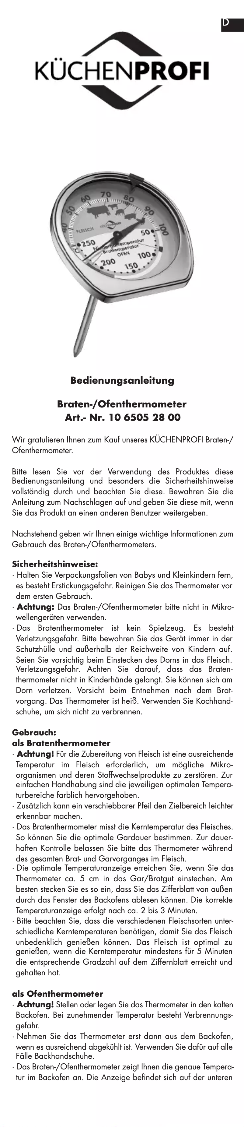 Page n°1 - Manuel utilisateur Küchenprofi 10 6505 28 00