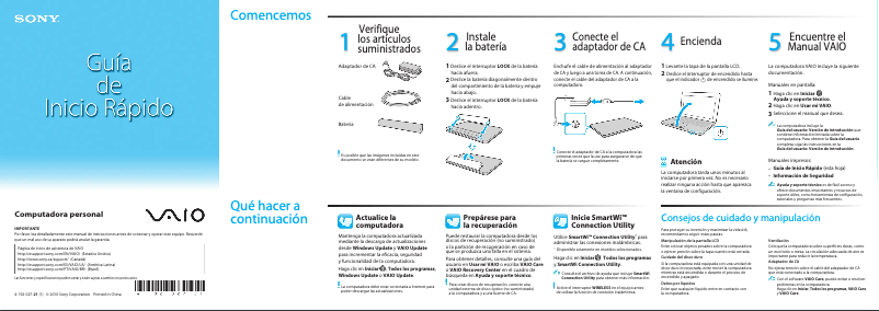 Página 1 del manual Guía de instalación Sony Vaio VPCM121AX