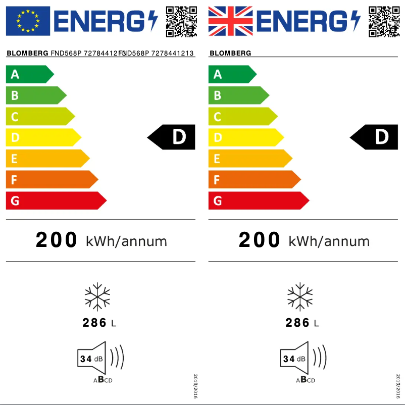 Page 1 de la notice Label énergétique Blomberg FND568P