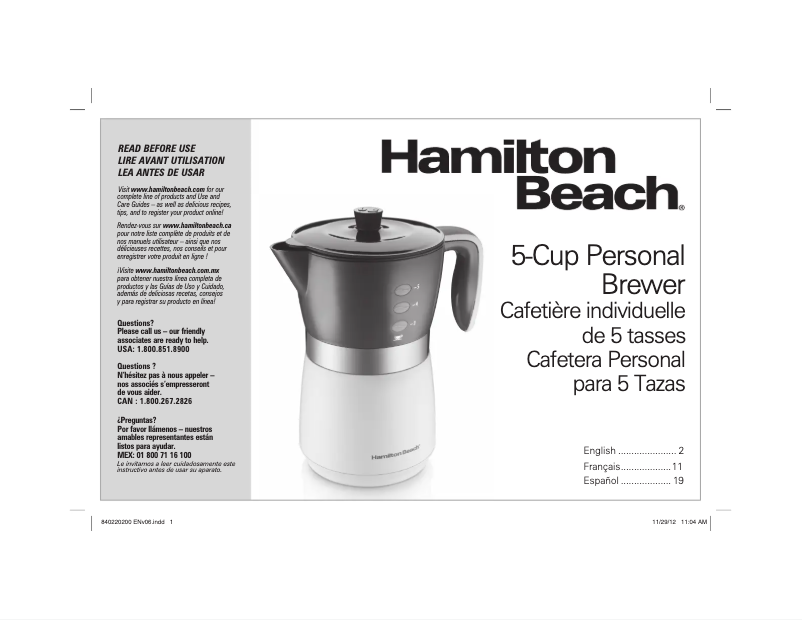 Página 1 del manual Manual de usuario Hamilton Beach 43700