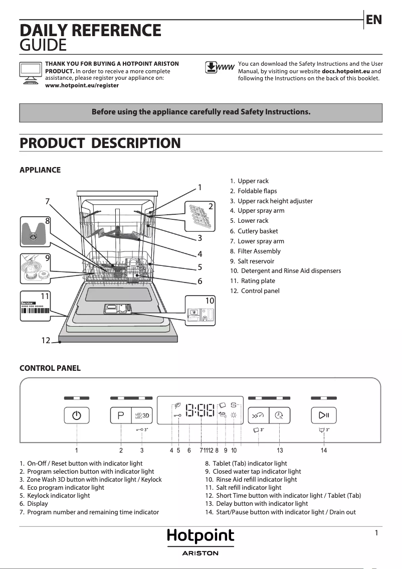 Page 1 de la notice Manuel utilisateur Hotpoint HBC 3C41 W