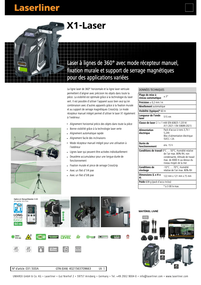 Image de la première page du manuel de l'appareil X1-Laser