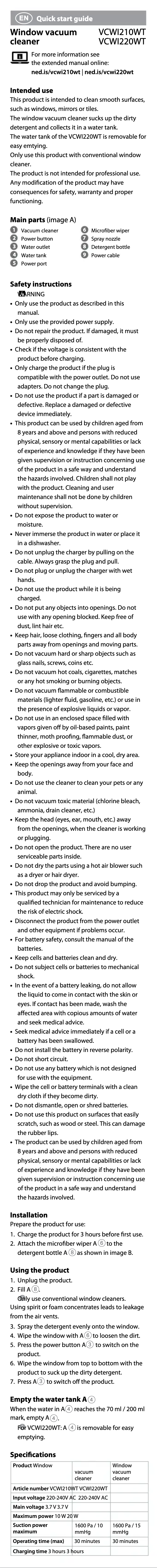 Page 1 de la notice Manuel utilisateur Nedis VCWI220WT