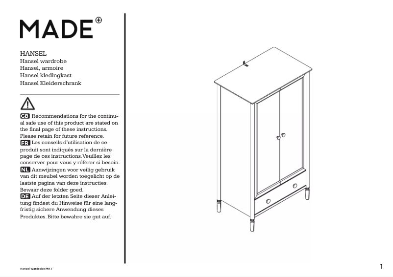 Image de la première page du manuel de l'appareil Hansel