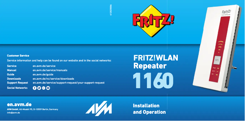 Image de la première page du manuel de l'appareil FRITZ!WLAN Repeater 1160