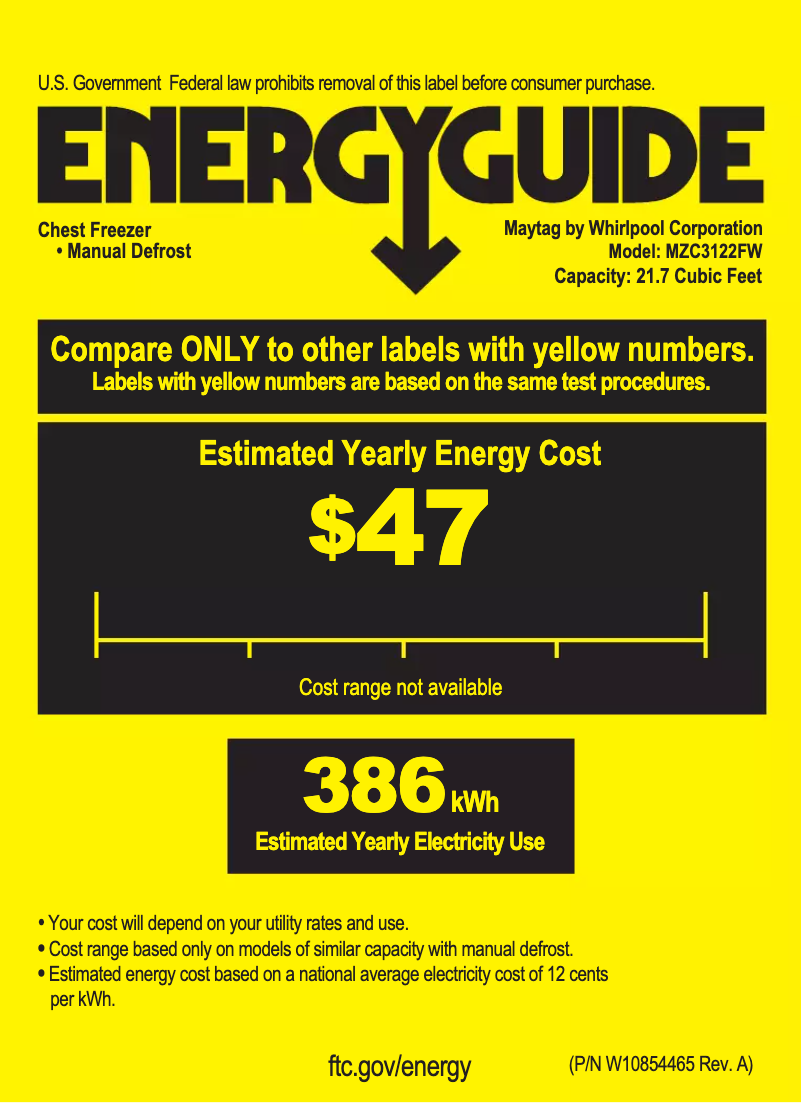 Page 1 de la notice Label énergétique Maytag MZC3122F