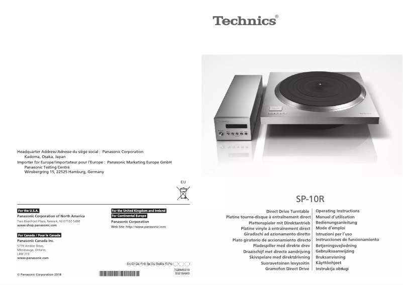 Page 1 de la notice Manuel utilisateur Technics SP-10R