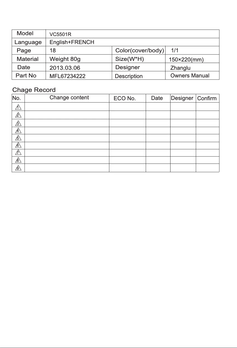 Page n°1 - Manuel utilisateur LG VC5501R