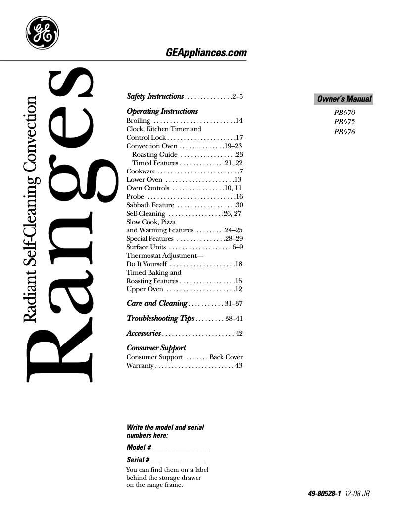 Page 1 de la notice Manuel d'utilisation et d'entretien GE Profile PB970TMWW