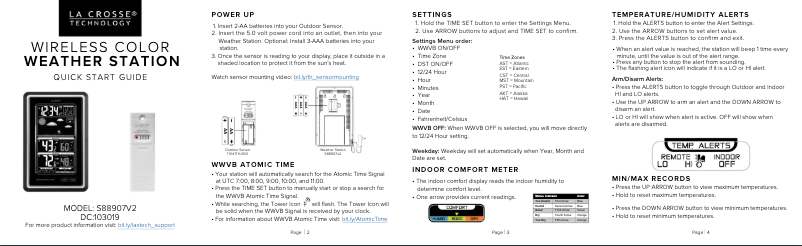 Page n°1 - Guide de démarrage rapide La Crosse Technology S88907V2