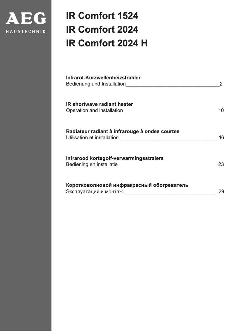 Page n°1 - Manuel utilisateur AEG IR Comfort 2024