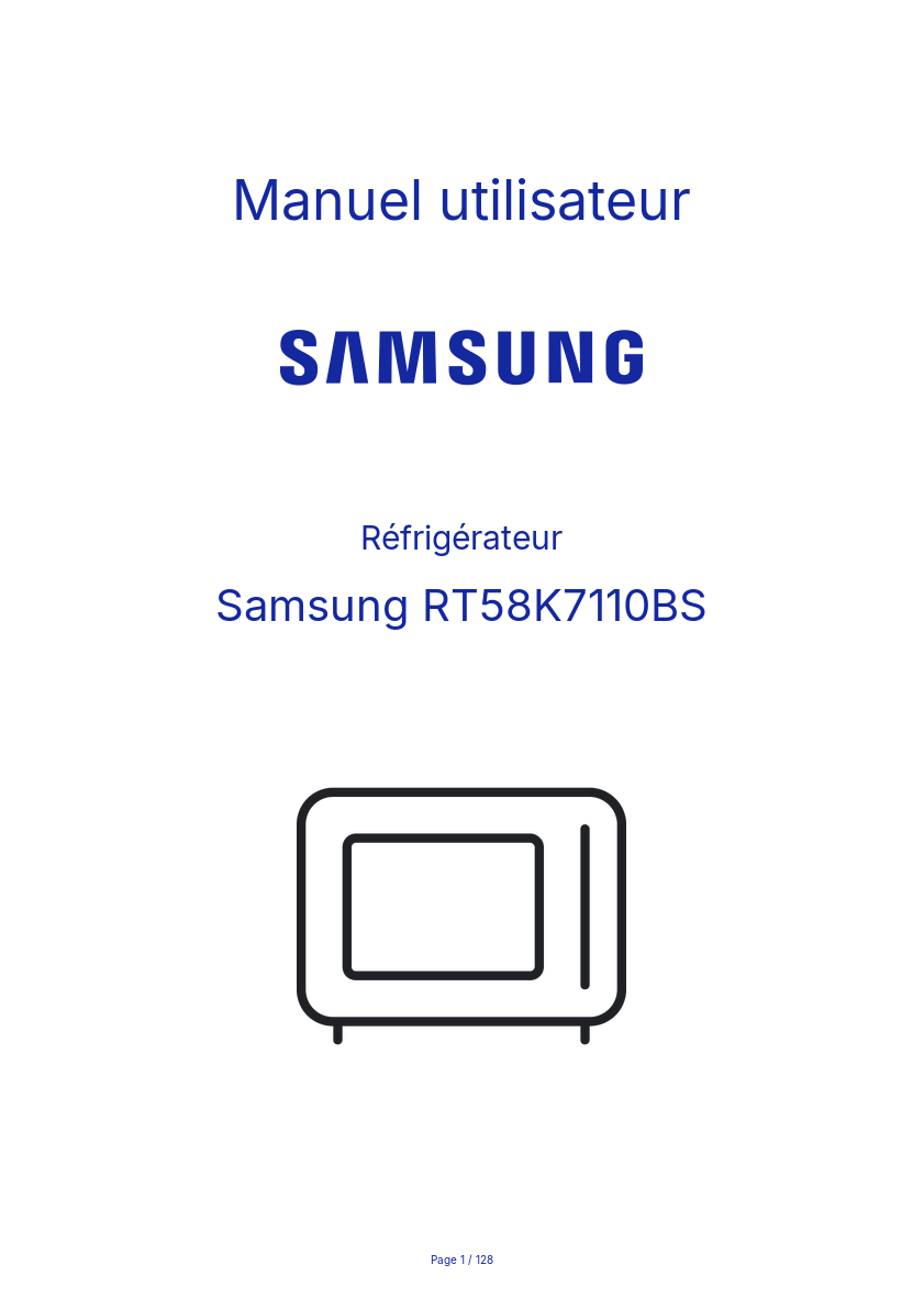 Page 1 de la notice Manuel utilisateur Samsung RT58K7110BS