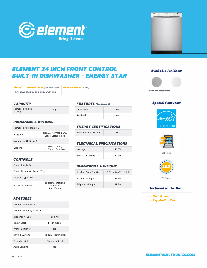 Page 1 de la notice Fiche technique Element ENB6632PEBW