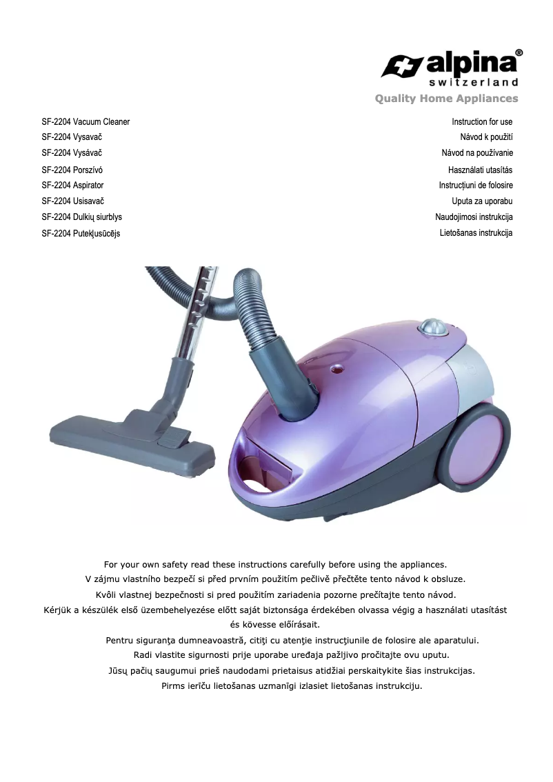 Page n°1 - Manuel utilisateur Alpina SF 2204