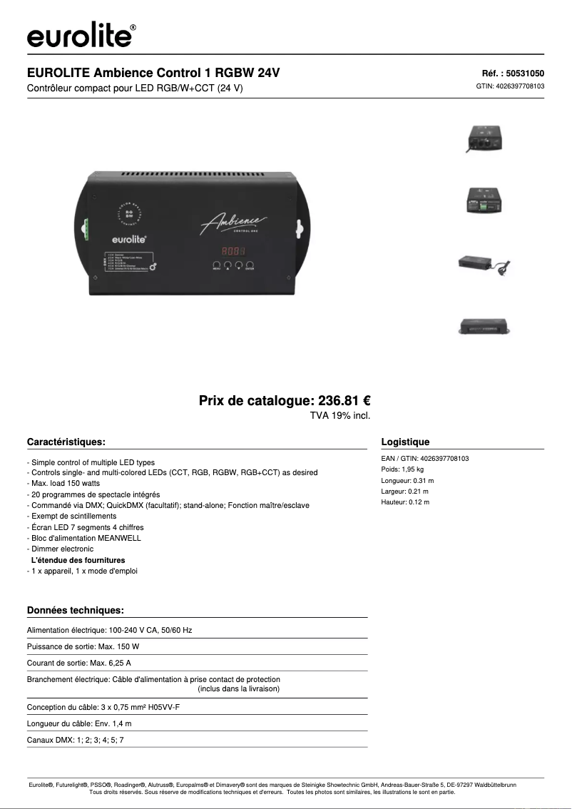 Page n°1 - Fiche technique Eurolite Ambience Control 1
