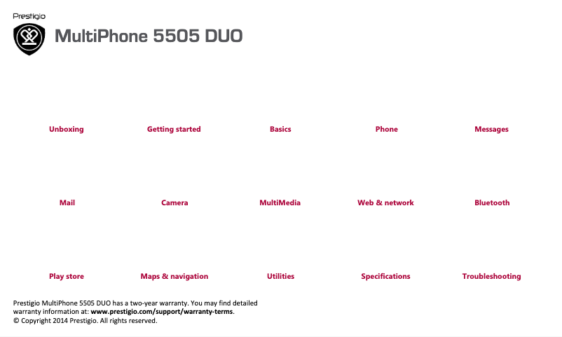 Page n°1 - Mode d'emploi Prestigio MultiPhone 5505 DUO