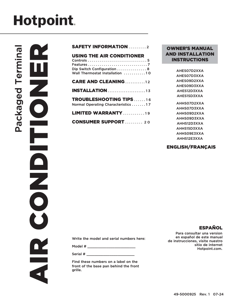 Page n°1 - Guide d'installation Hotpoint AHHS12D3XXA