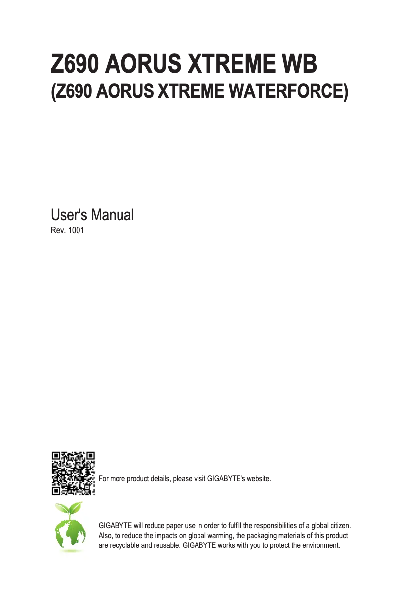 Page 1 de la notice Manuel utilisateur Gigabyte Z690 Aorus Xtreme Waterforce