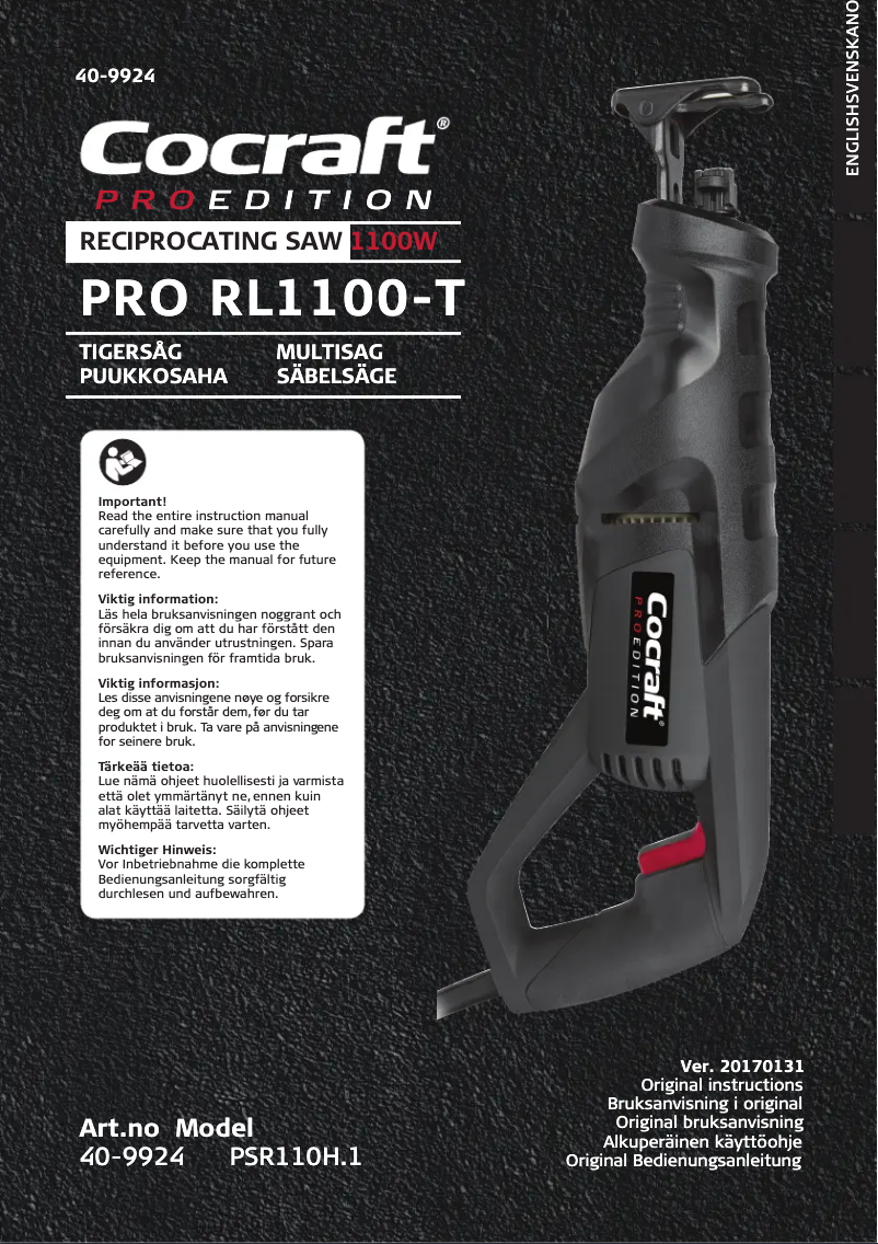 Image de la première page du manuel de l'appareil PRO RL1100-T