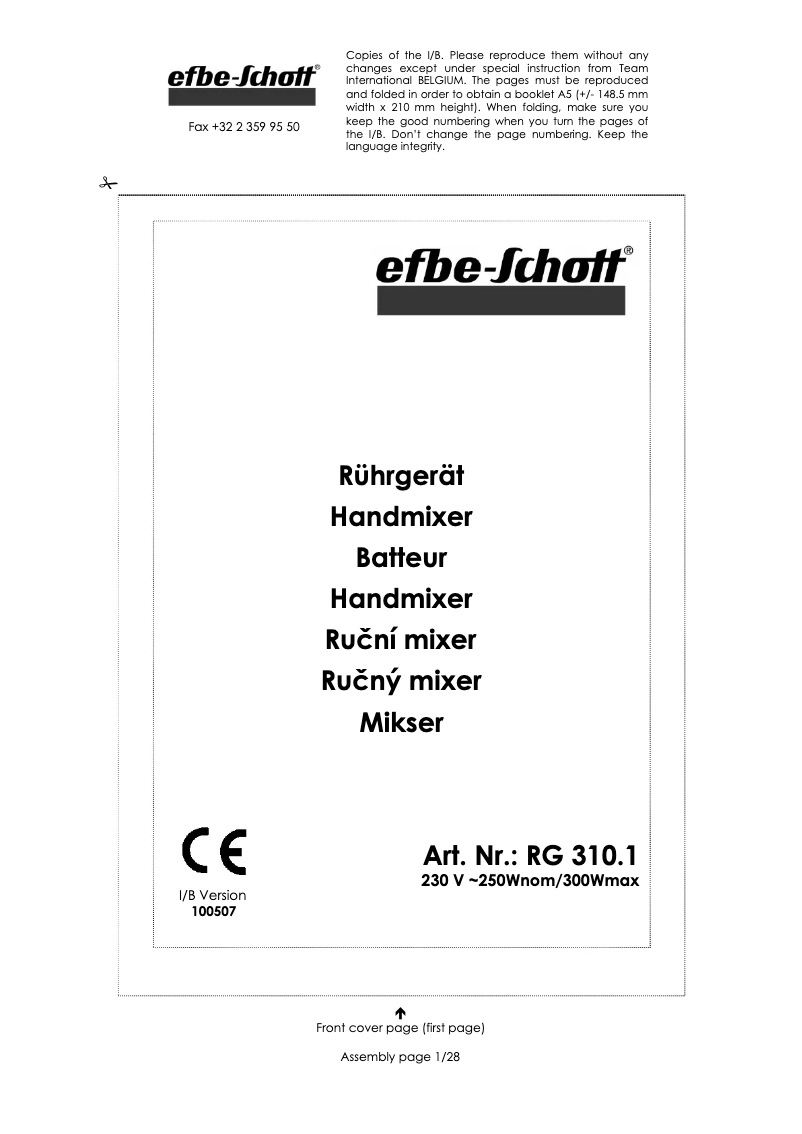 Page 1 de la notice Manuel utilisateur Efbe-Schott RG 310.1