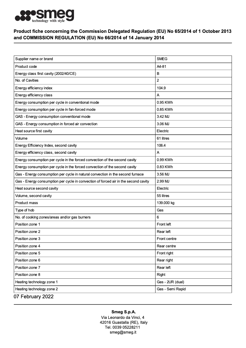 Page 1 de la notice Brochure Smeg A4-81