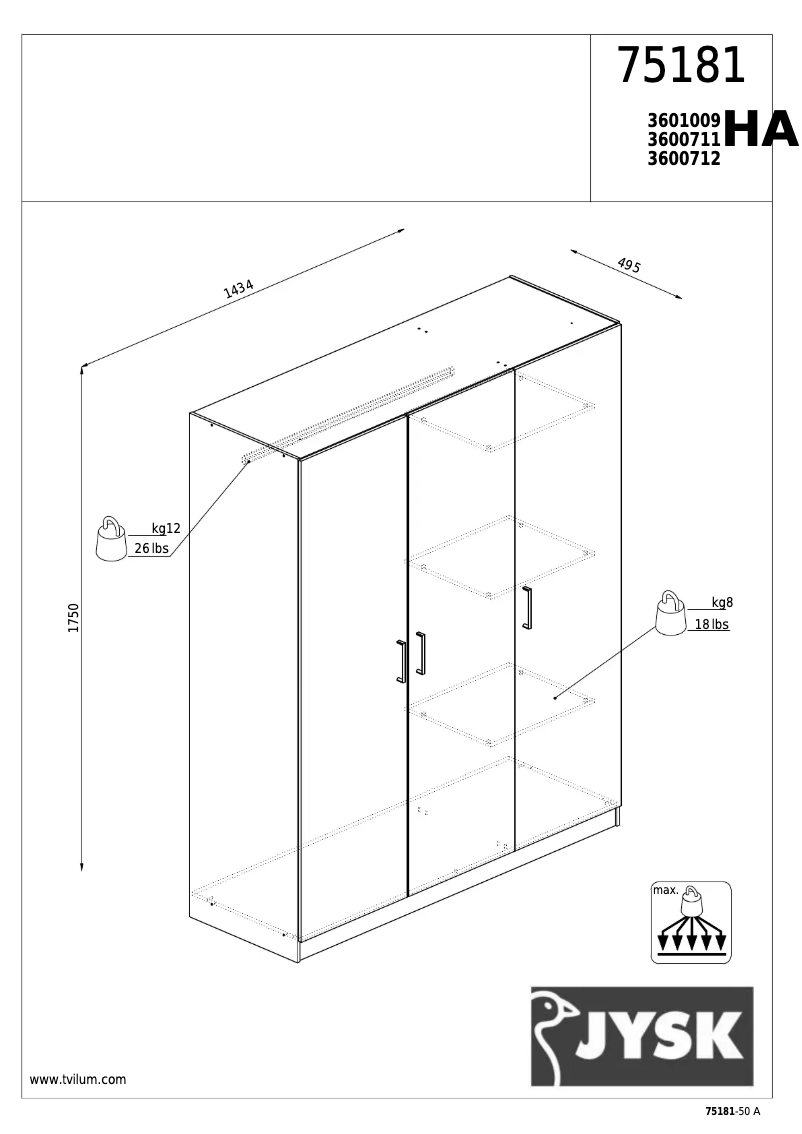 Page 1 de la notice Manuel utilisateur JYSK Hagendrup (143x175x50)