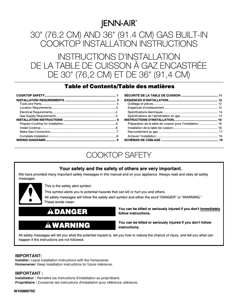 Page 1 de la notice Guide d'installation JennAir JGC7636BP