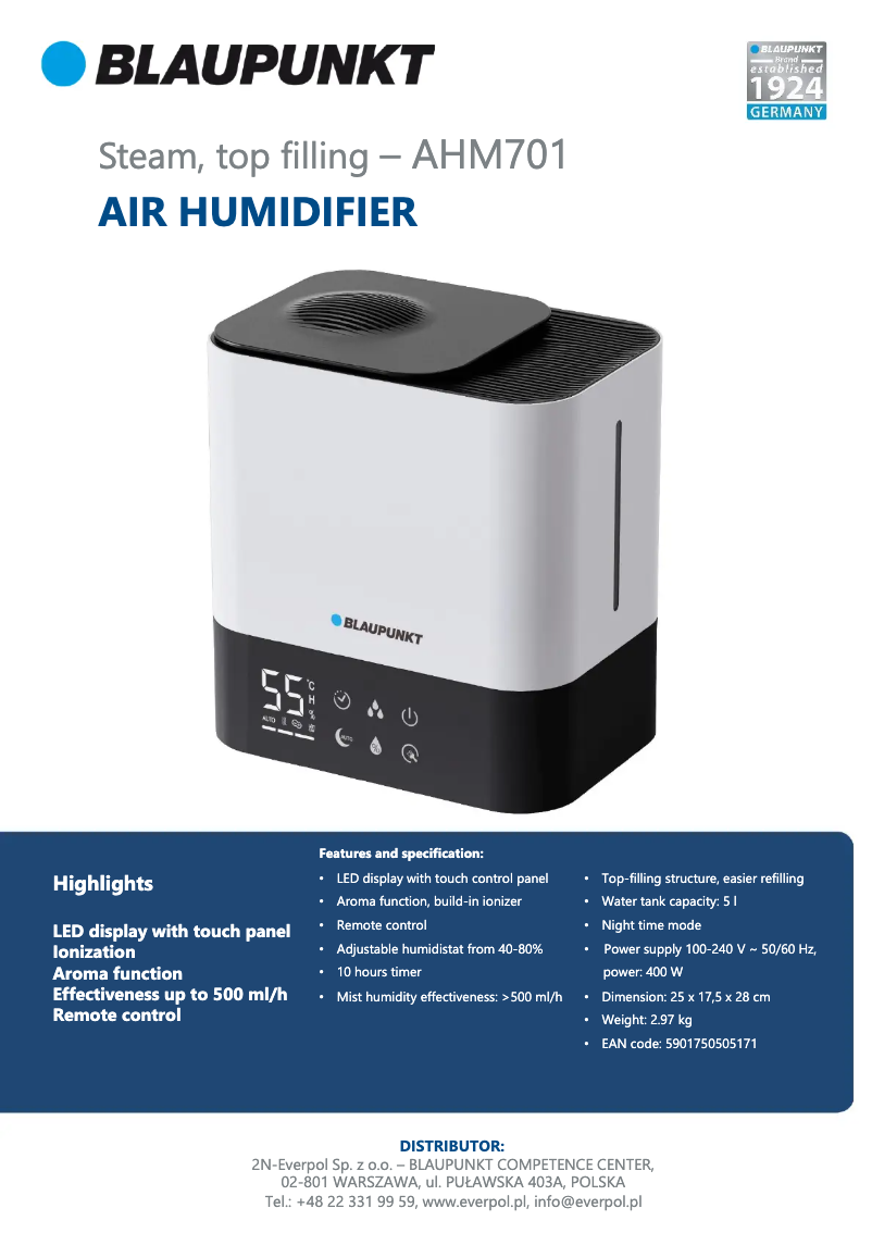 Page n°1 - Fiche technique Blaupunkt AHM701