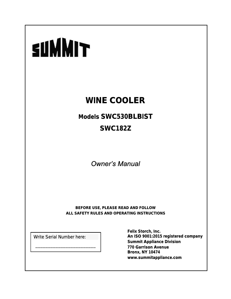 Page n°1 - Mode d'emploi Summit SWC182ZCSS