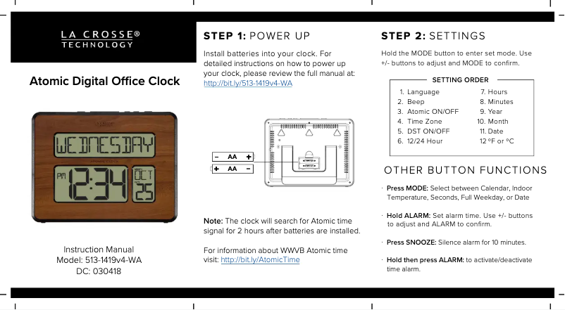 Image de la première page du manuel de l'appareil 513-1419-WAV4