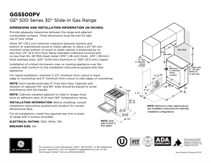 Page n°1 - Fiche technique GE GGS500PVSS