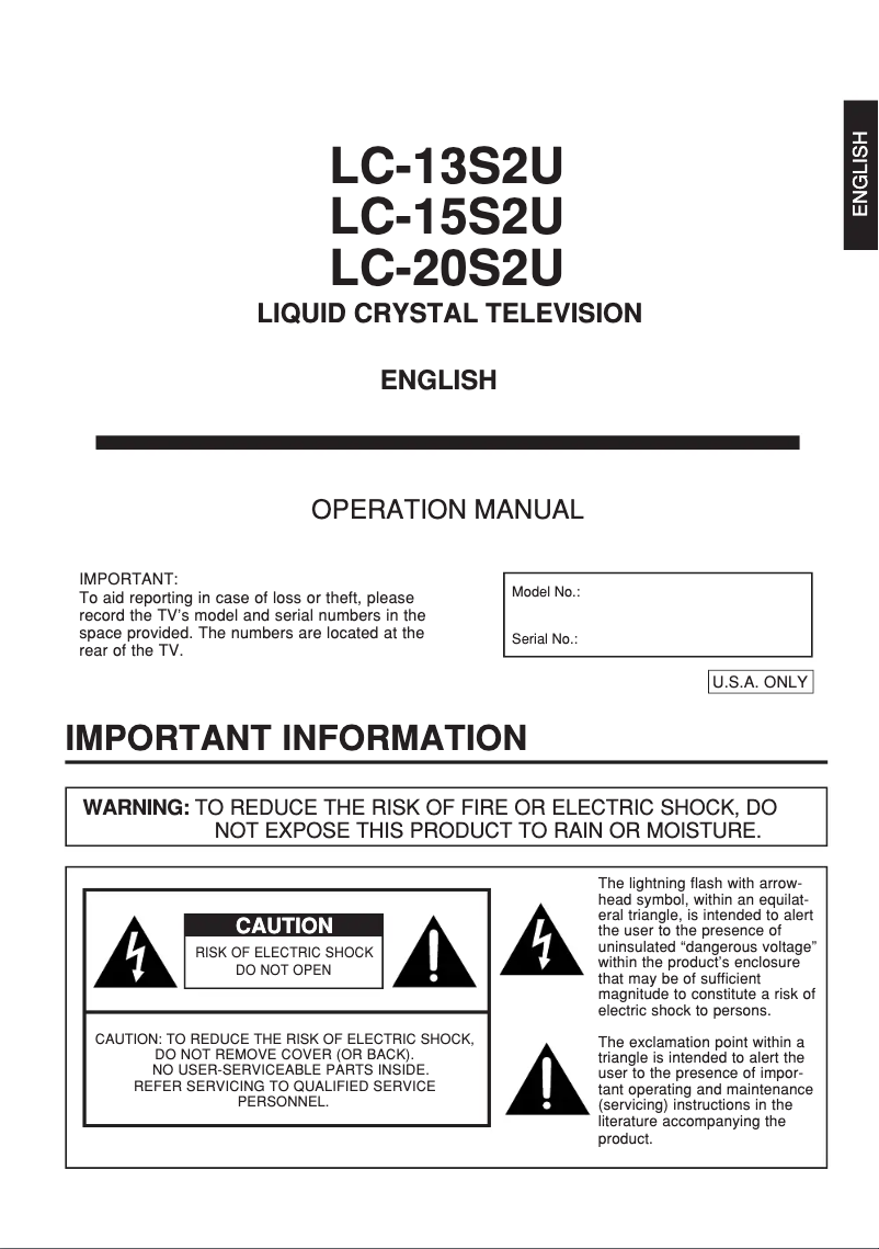 Page 1 de la notice Manuel utilisateur Sharp LC-15S2U