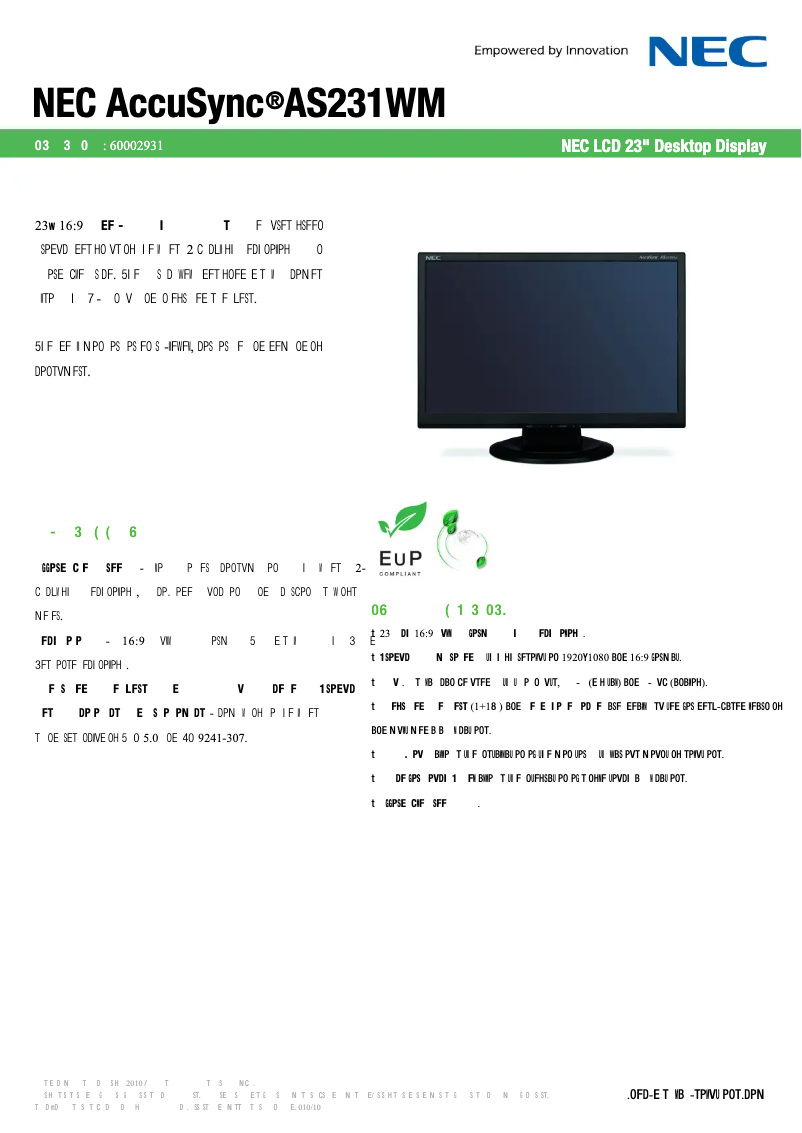 Página 1 del manual Ficha técnica NEC AccuSync AS231WM