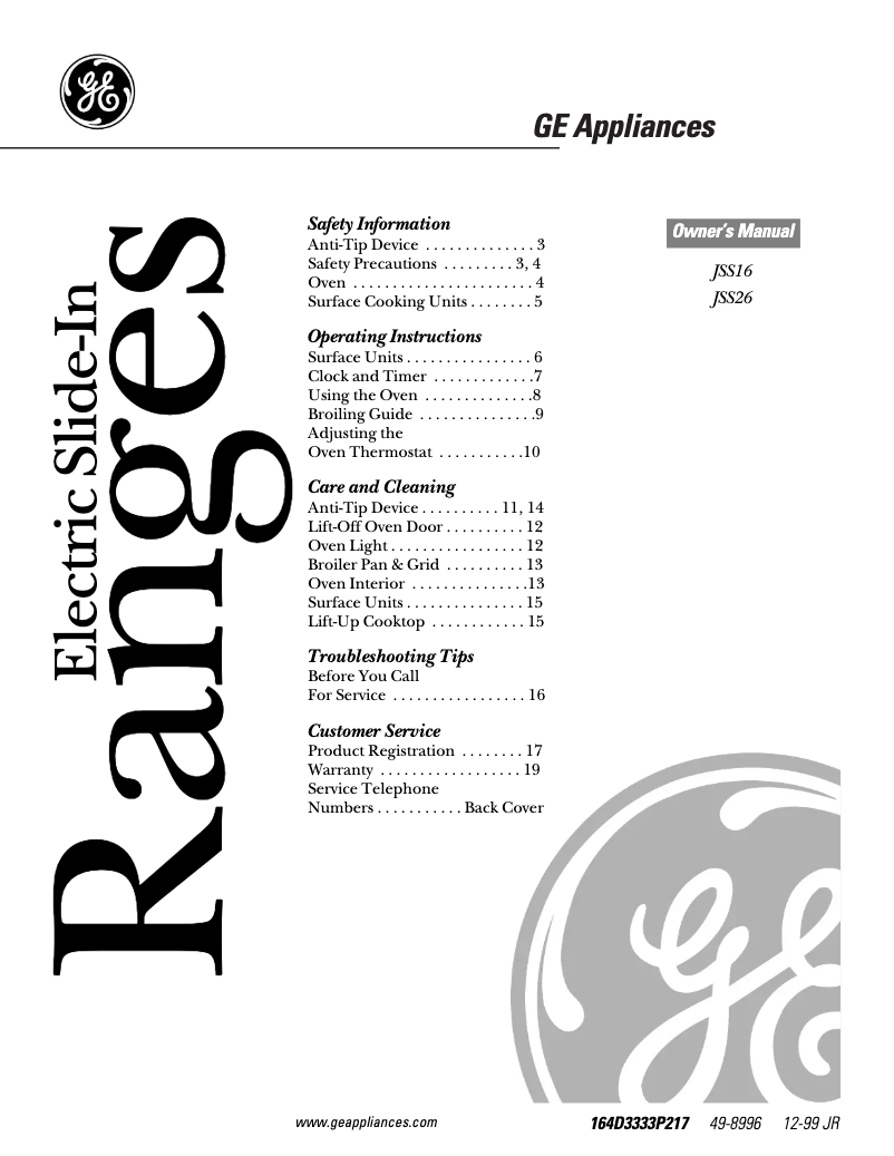 Image de la première page du manuel de l'appareil JSS16PWAD