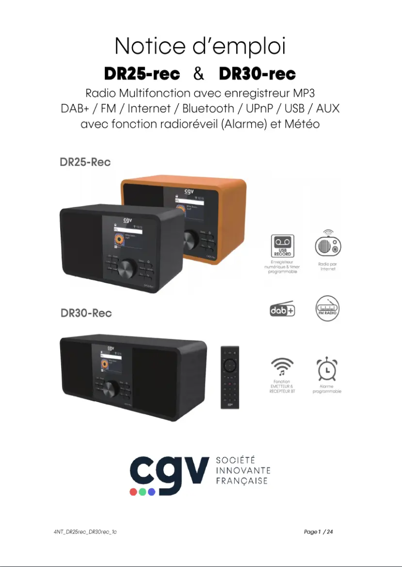 Imagen de la primera página del manual del dispositivo DR25-Rec