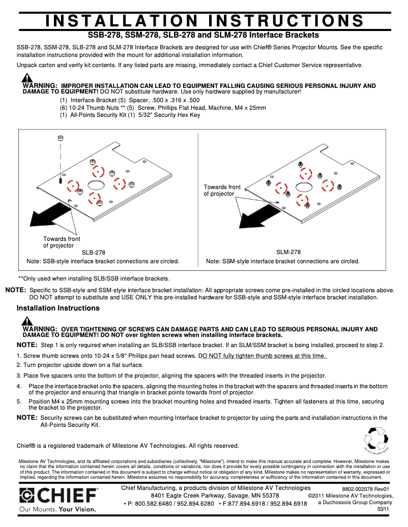 Page n°1 - Manuel utilisateur Chief SLM278