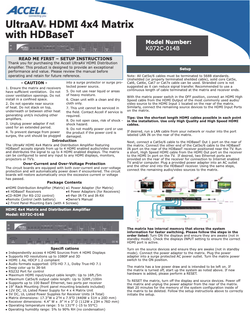 Page 1 de la notice Manuel utilisateur Accell UltraAV K072C-014B