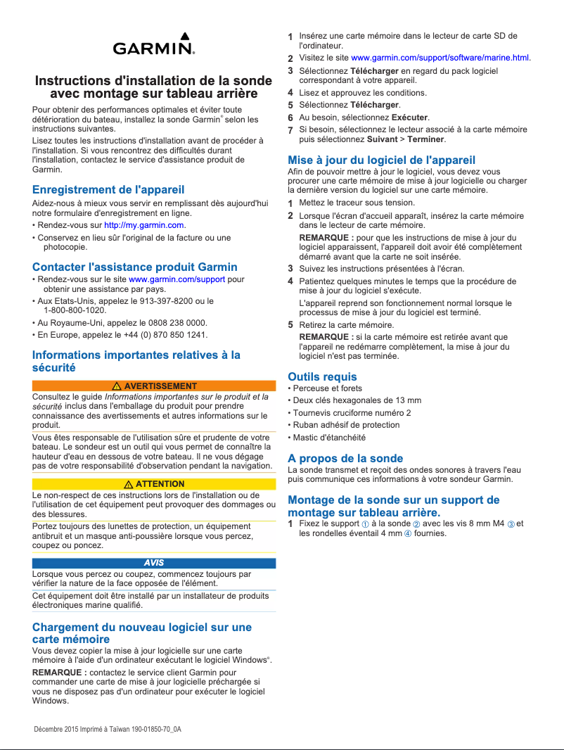 Page 1 de la notice Manuel utilisateur Garmin GT41-TM