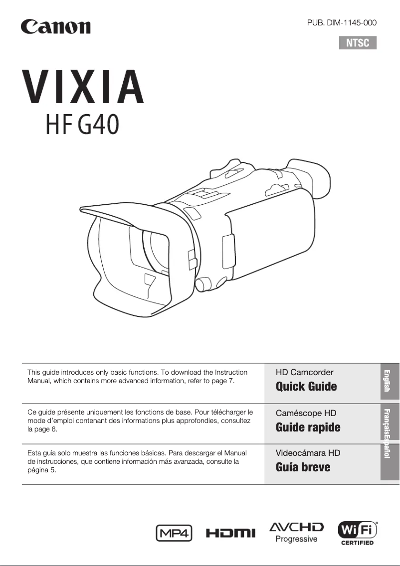 Page n°1 - Guide de démarrage rapide Canon VIXIA HF G40