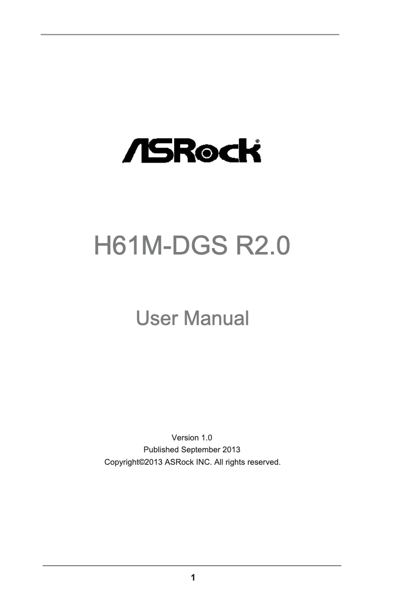Page n°1 - Manuel utilisateur Asrock H61M-DGS R2.0