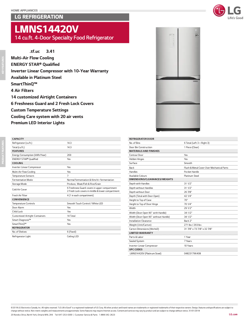 Page 1 de la notice Fiche technique LG LMNS14420V
