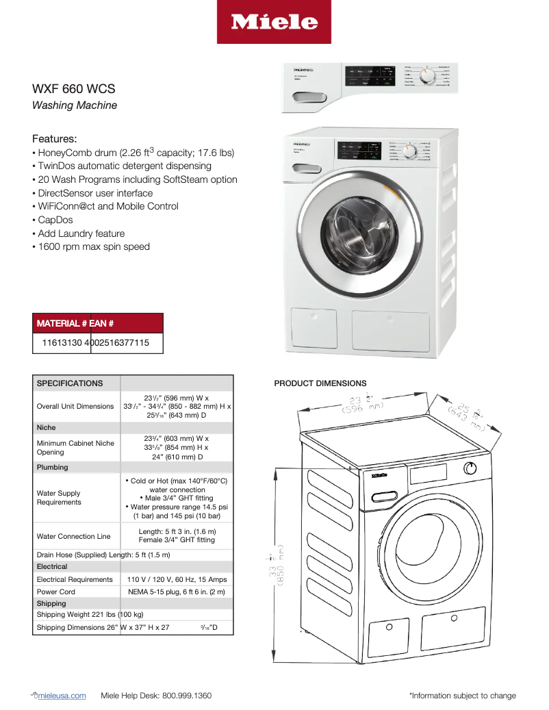 Page n°1 - Fiche technique Miele WXF 660 WCS