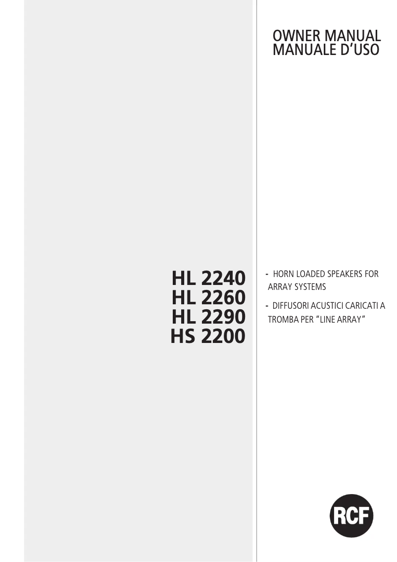 Page 1 de la notice Manuel utilisateur RCF HL 2260