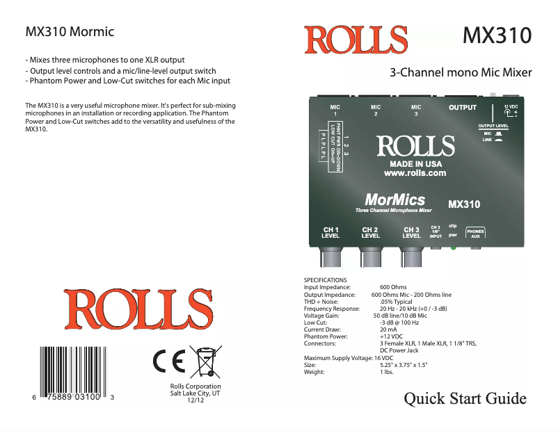 Image de la première page du manuel de l'appareil MorMics MX310