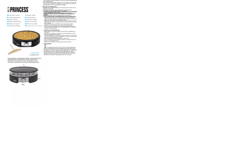 Page 1 de la notice Manuel utilisateur Princess Table Chef Crepe & Grill 492229