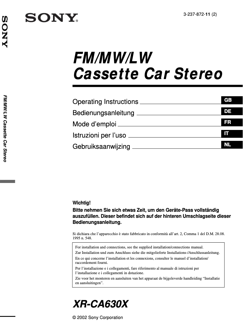 Image de la première page du manuel de l'appareil XR-CA630