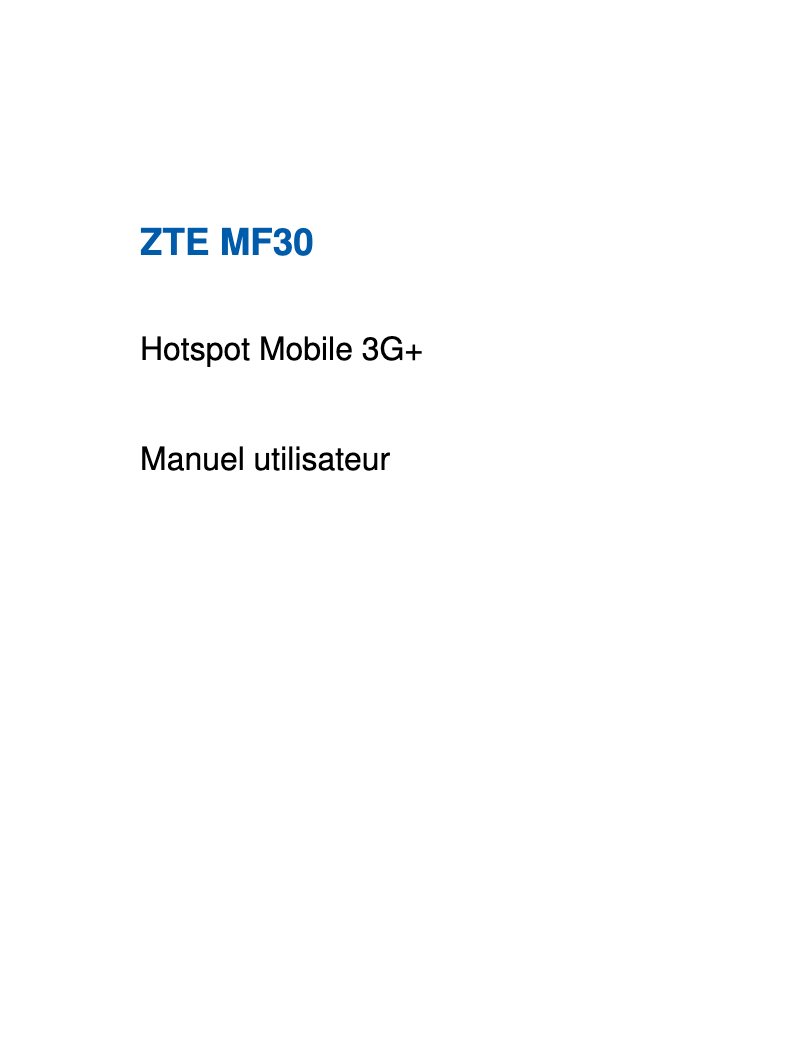 Page 1 de la notice Manuel utilisateur ZTE MF30