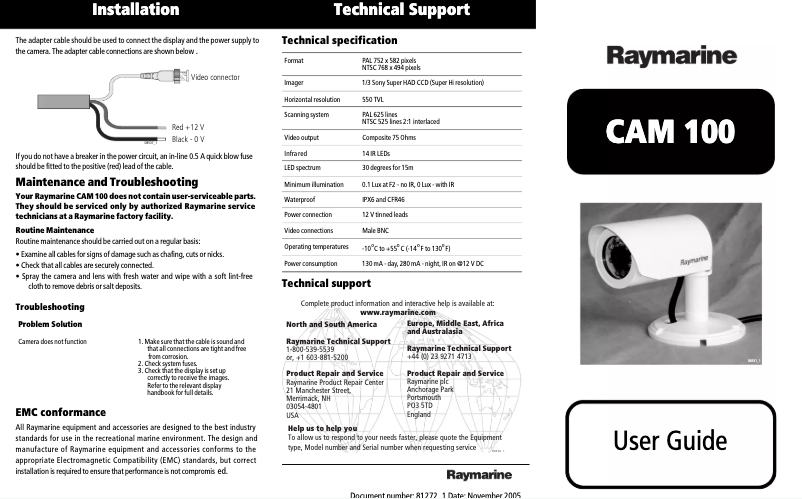Page n°1 - Manuel utilisateur Raymarine CAM 100