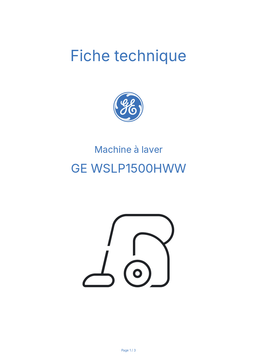 Page n°1 - Fiche technique GE WSLP1500HWW