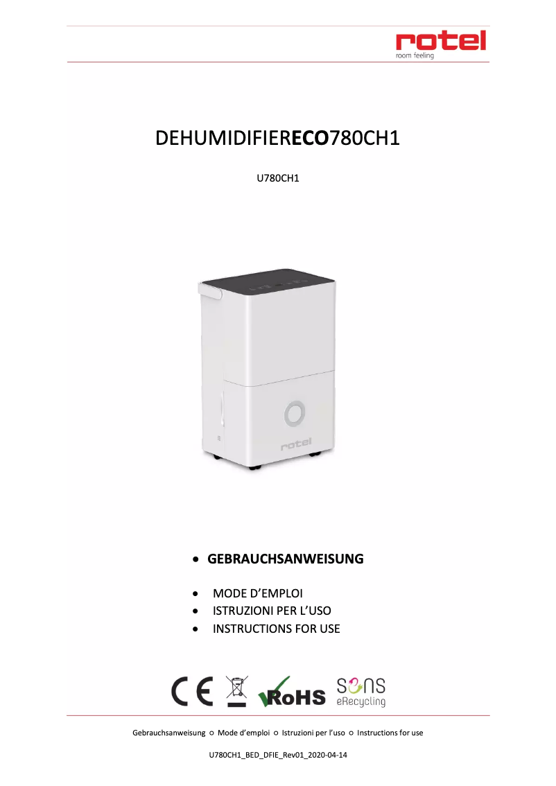 Page 1 de la notice Manuel utilisateur Rotel U780CH1
